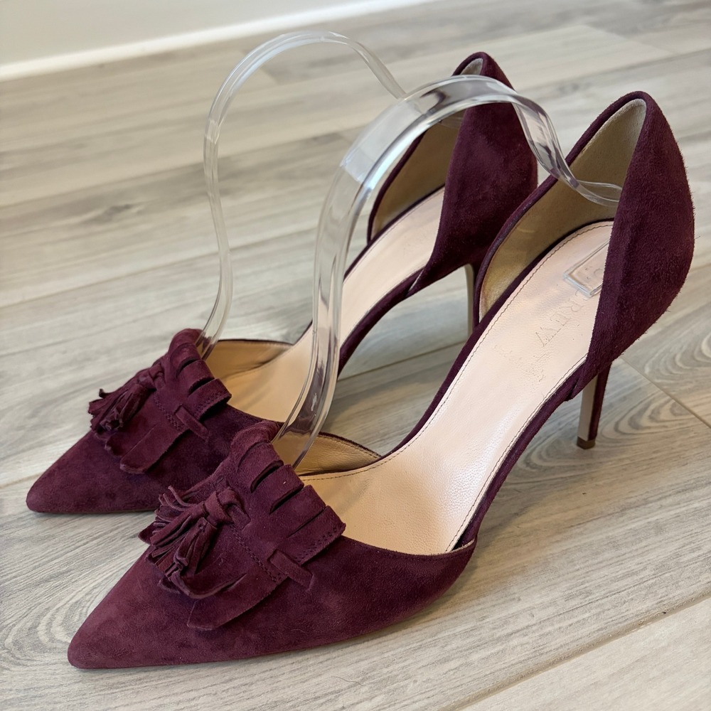 J.Crew Elsie d'Orsay Pump Kiltie Tassel Burgundy 10 Suede Stiletto Heel